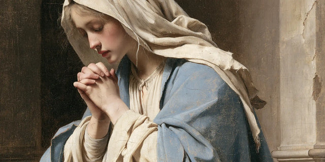 Virgin Mary in Prayer — Hands beside Pale Stone
