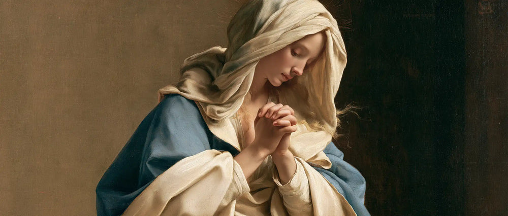 the Virgin Mary in prayer in Florentine Renaissance style, landscape Christian artwork no. 26