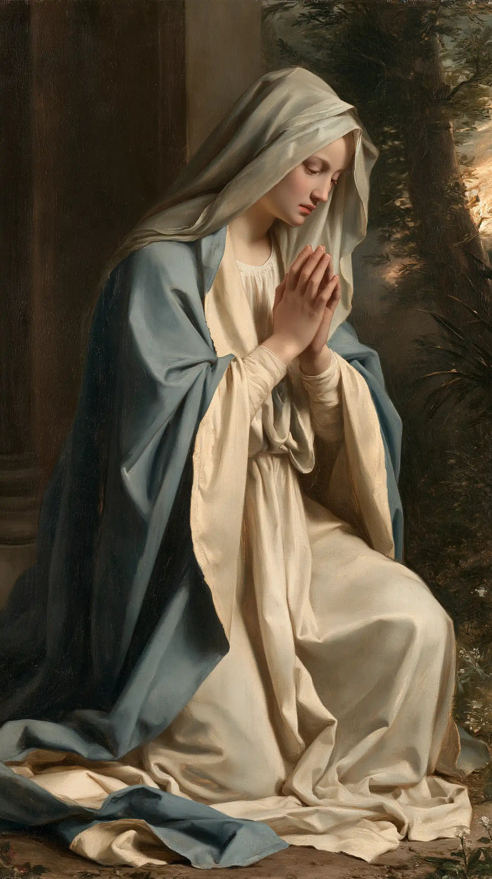 the Virgin Mary in prayer in Florentine Renaissance style, portrait Christian artwork no. 12