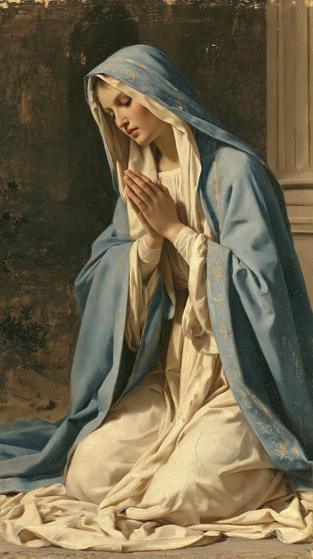 the Virgin Mary in prayer in Florentine Renaissance style, portrait Christian artwork no. 27