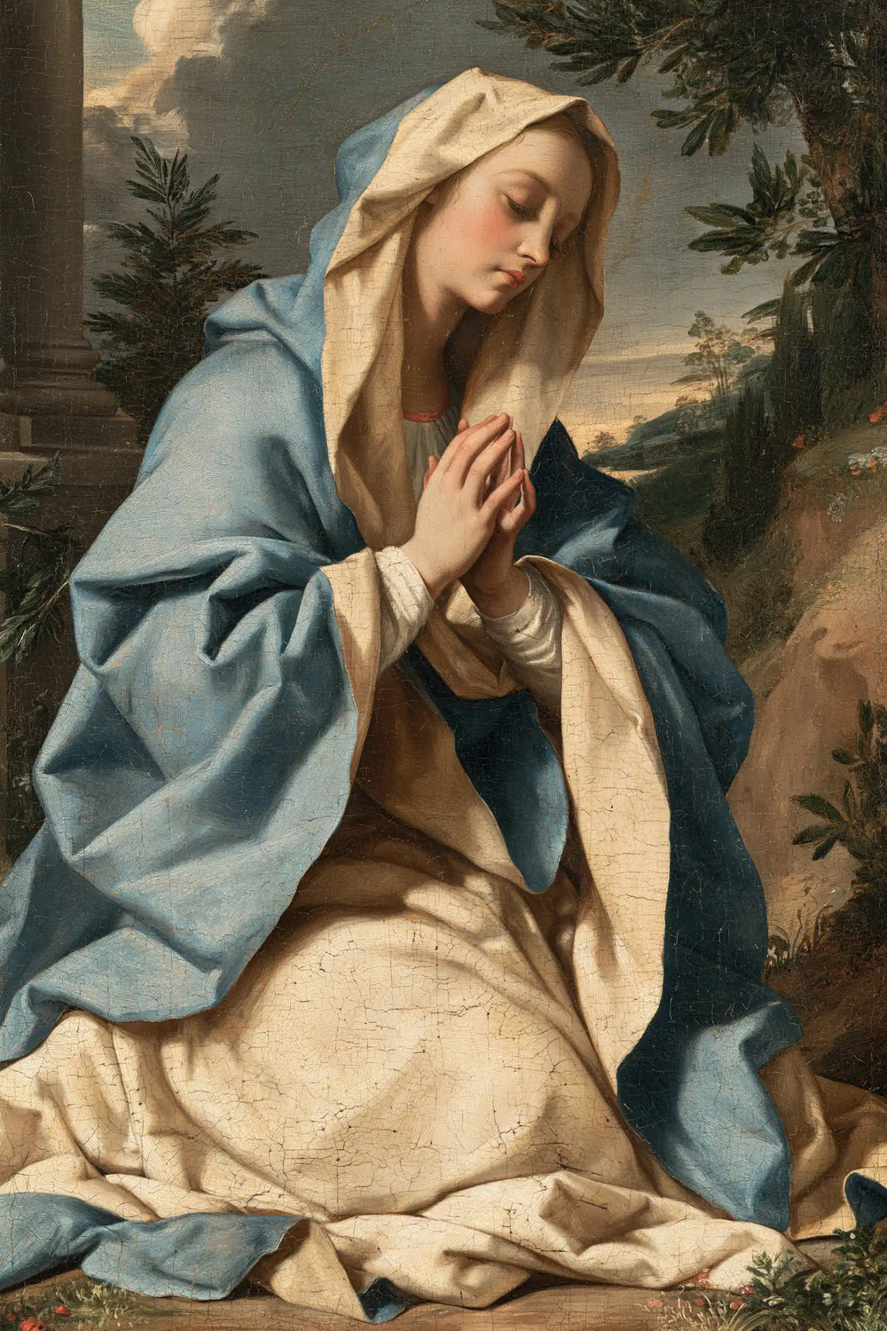 the Virgin Mary in prayer in Florentine Renaissance style, portrait Christian artwork no. 33