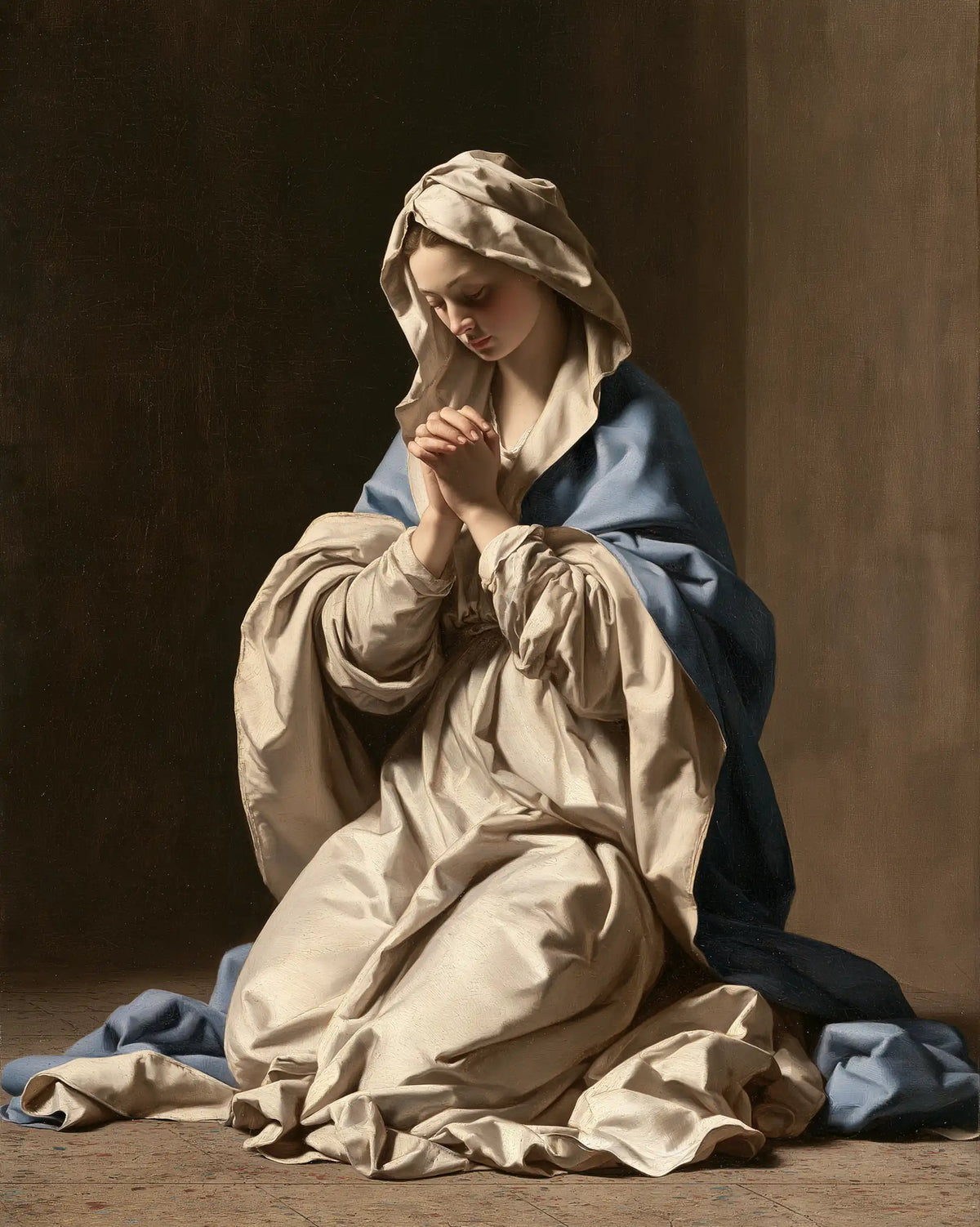 Virgin Mary in Prayer — The Offering of Soft Folds