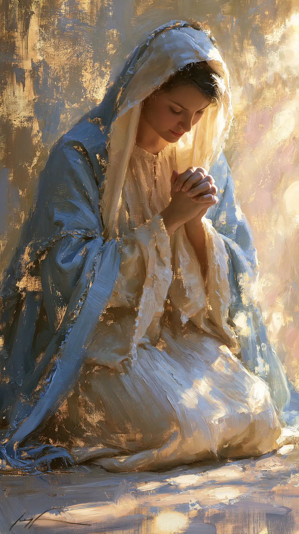 the Virgin Mary in prayer in Impressionist style, portrait Christian artwork no. 2