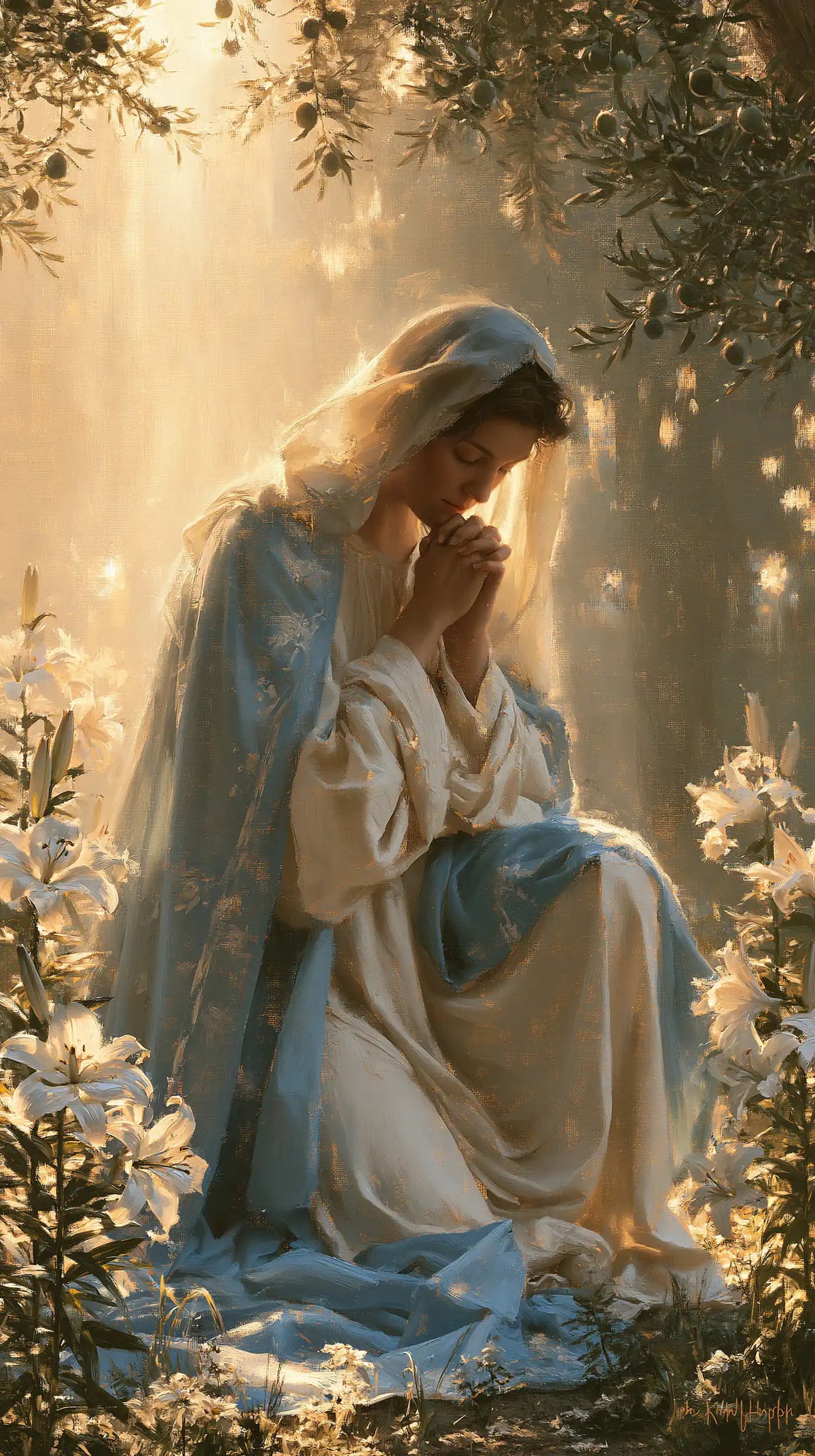 Virgin Mary in Prayer — Prayer in the Flowering Glade