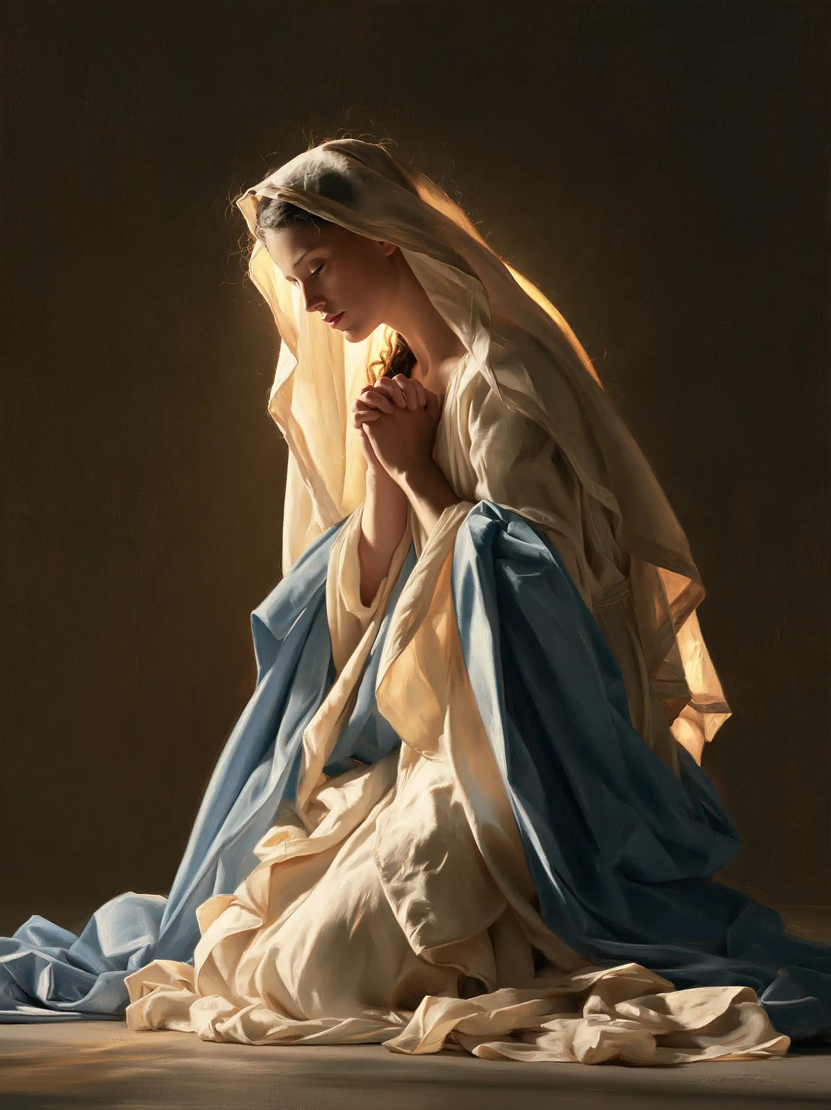 Virgin Mary in Prayer — Blue in Amber Peace