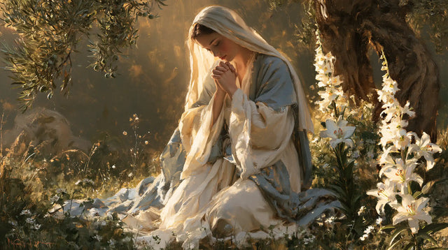 Virgin Mary in Prayer - Mary in a Sacred Garden · Landscape n° 7