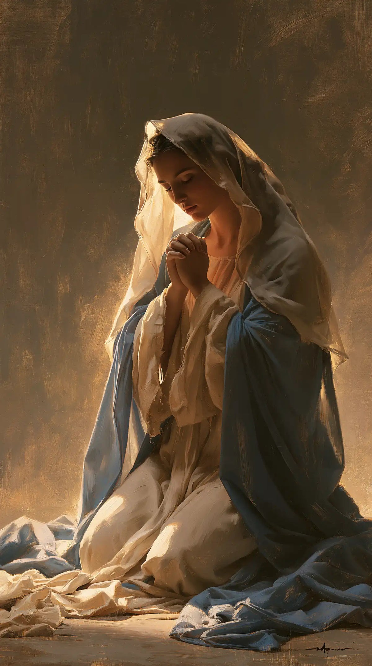 Virgin Mary in Prayer — Prayer in a Setting of Shadow