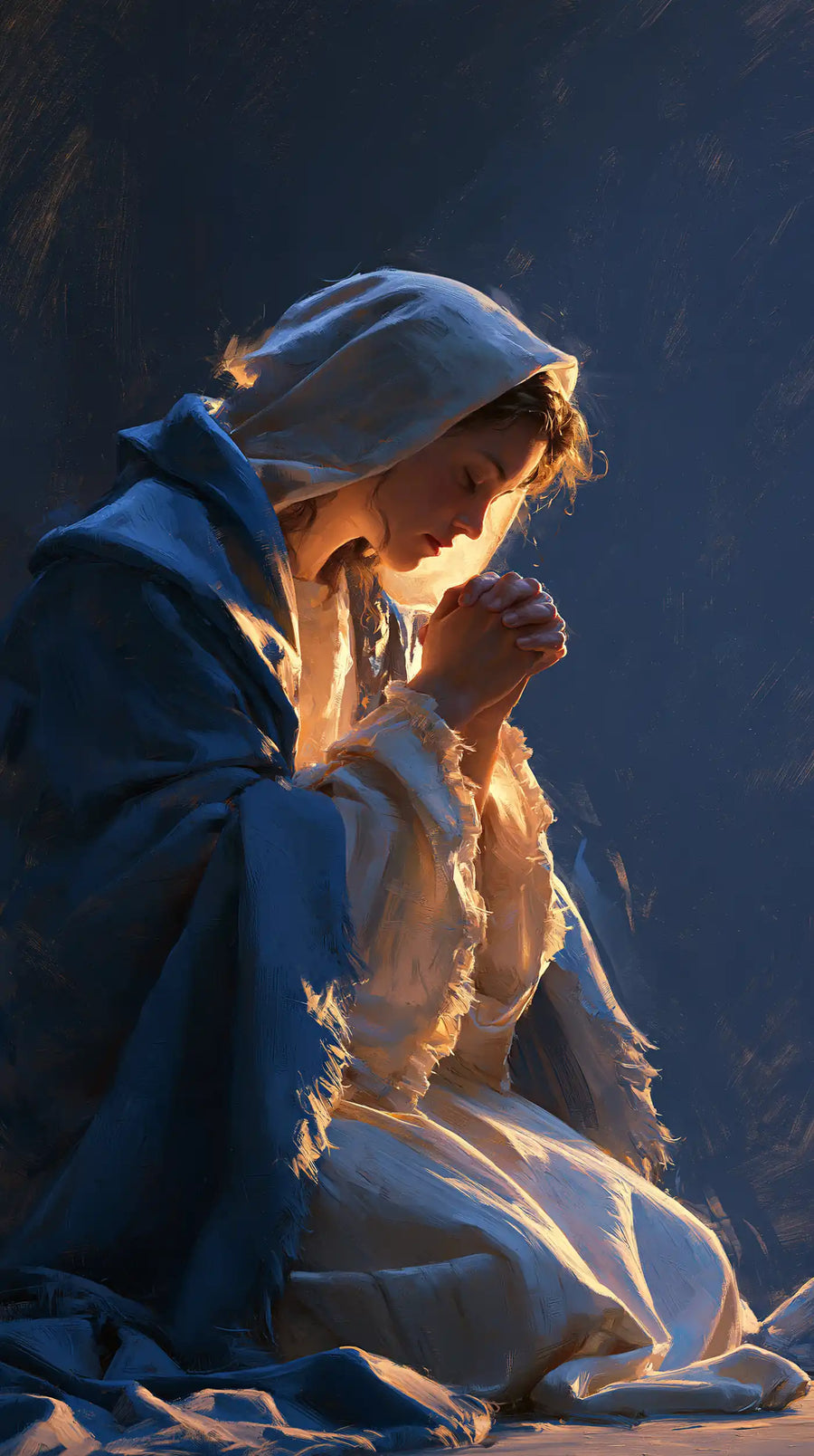 Virgin Mary in Prayer - Midnight Blue Chiaroscuro · Portrait n° 4
