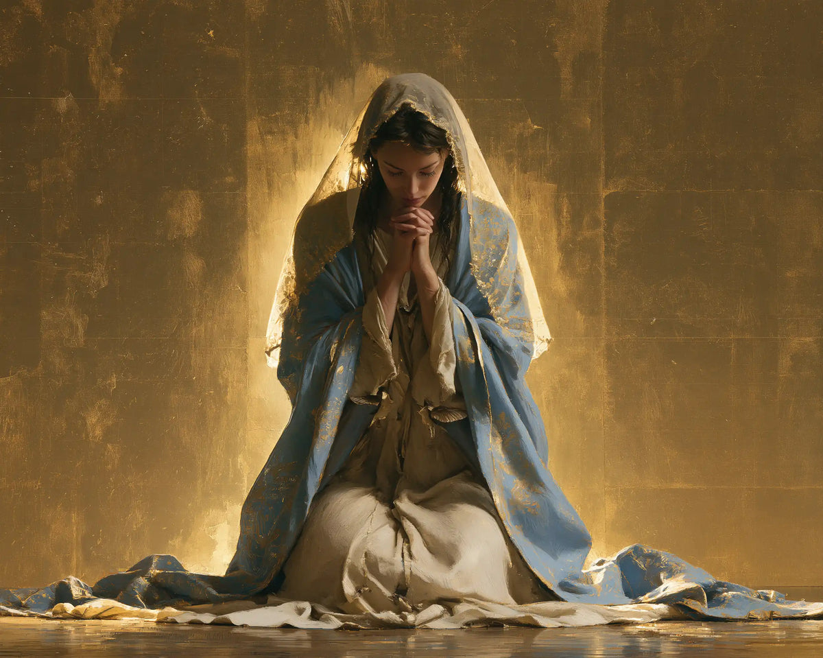 Virgin Mary in Prayer — Contemplation at the Heart of the Golden Halo