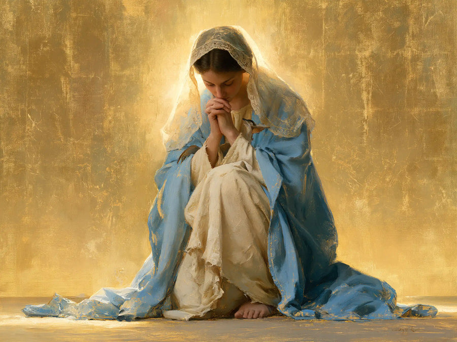 Virgin Mary in Prayer — Barefoot Prayer in Gold