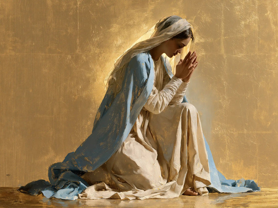 Virgin Mary in Prayer — The Profile in Quiet Gold