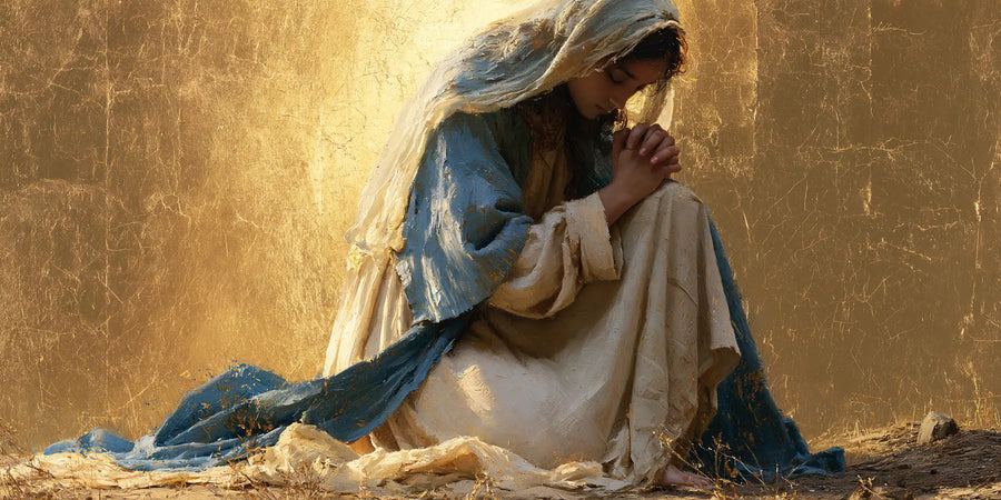 Virgin Mary in Prayer — Silence at the Crest of the Fold