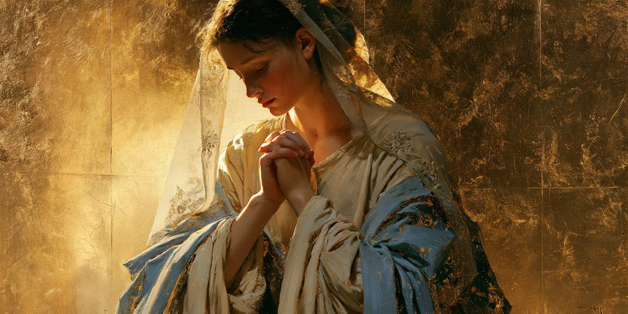 Virgin Mary in Prayer — The Face in Copper Light