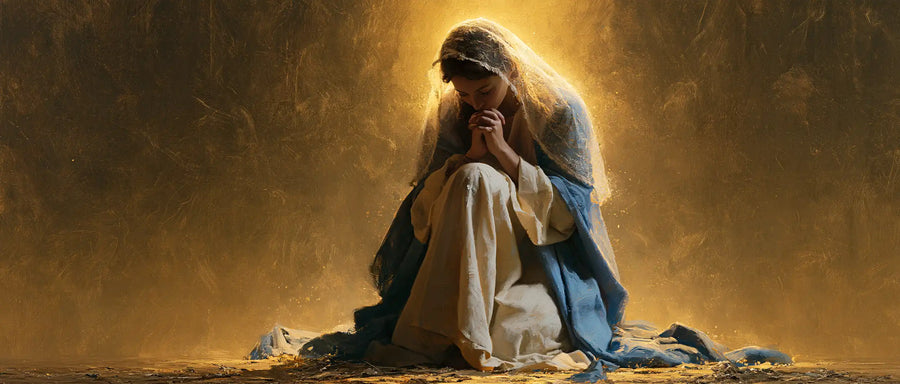 Virgin Mary in Prayer — The Small Presence in Deep Gold