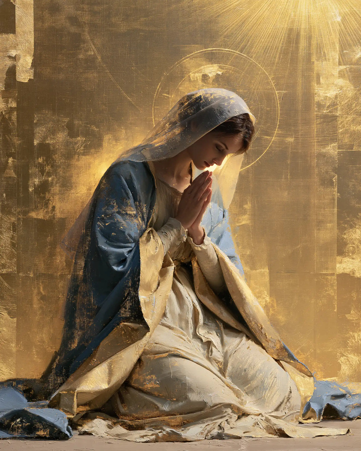 Virgin Mary in Prayer — Contemplation beneath the Slanting Sun