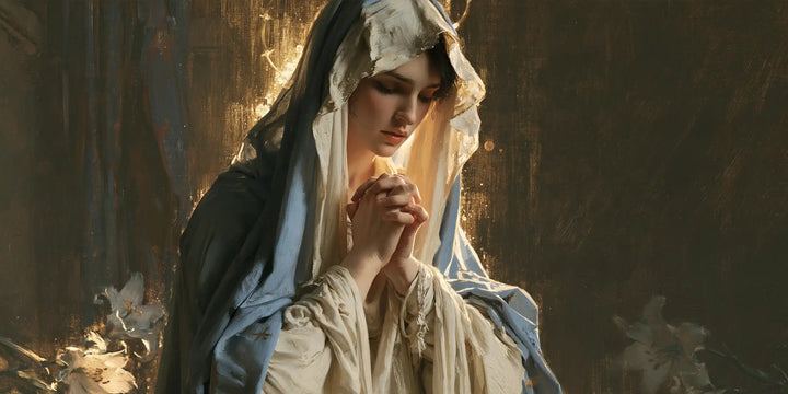 Virgin Mary in Prayer — The Veil Scalloped with Light