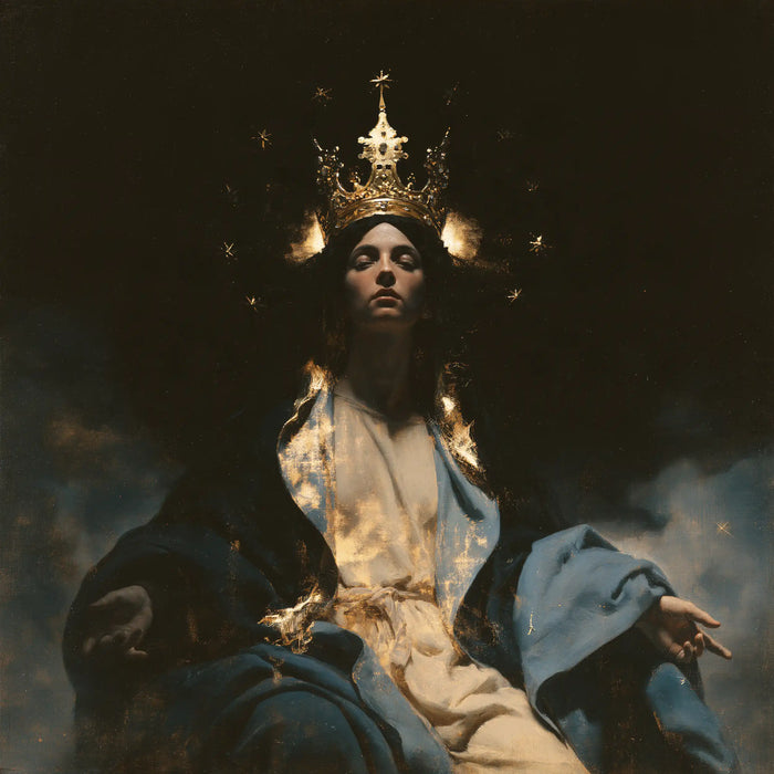 Mary, Queen of Heaven — Palms in Shadow Beneath the Pale Crown