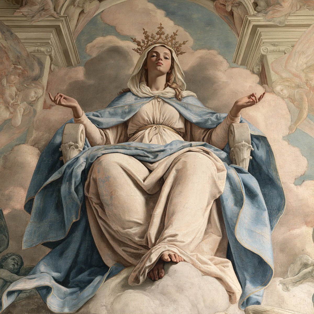 Mary crowned as Queen of Heaven in Florentine Renaissance style in Florentine Renaissance style, square Christian artwork no. 5