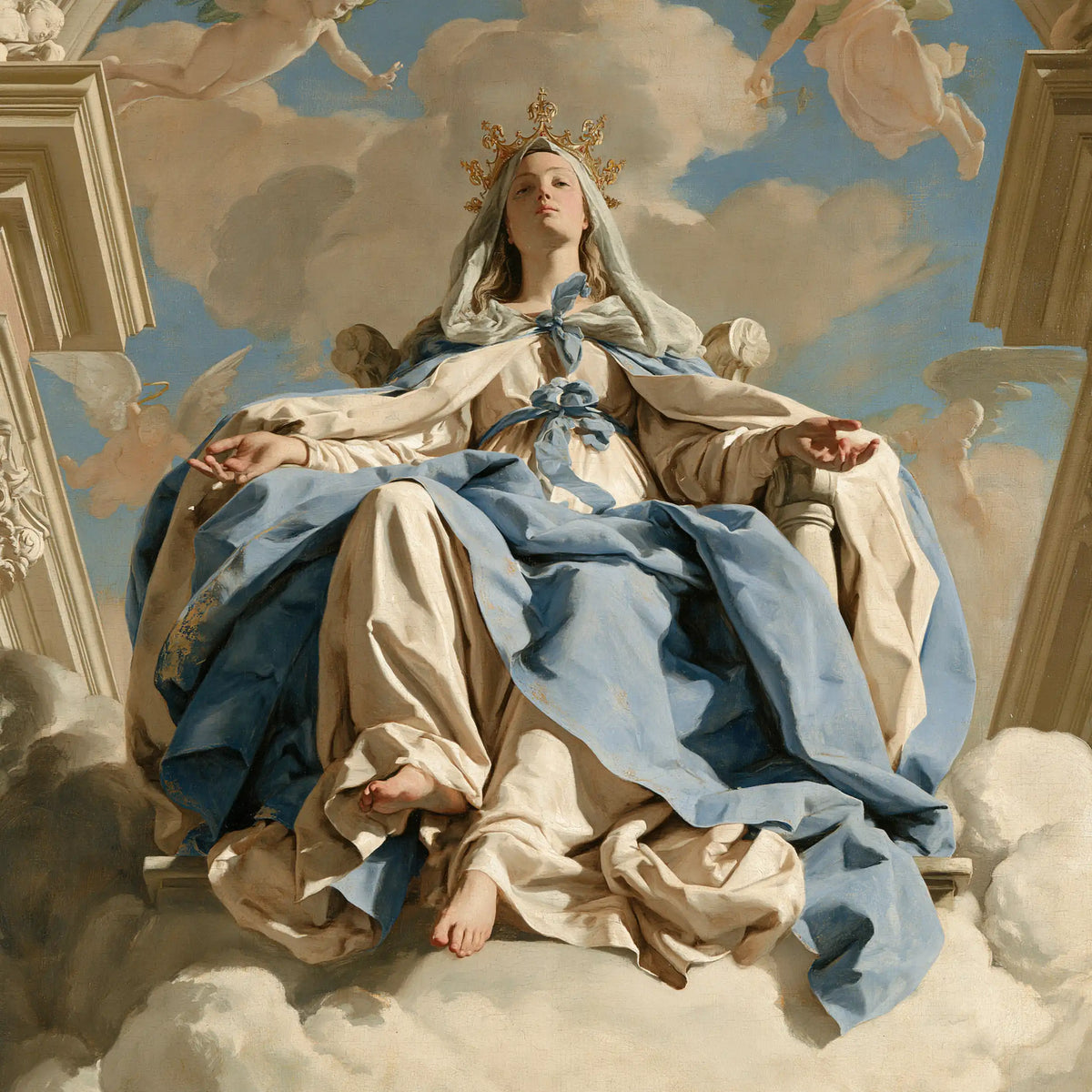 Mary crowned as Queen of Heaven in Florentine Renaissance style in Florentine Renaissance style, square Christian artwork no. 13