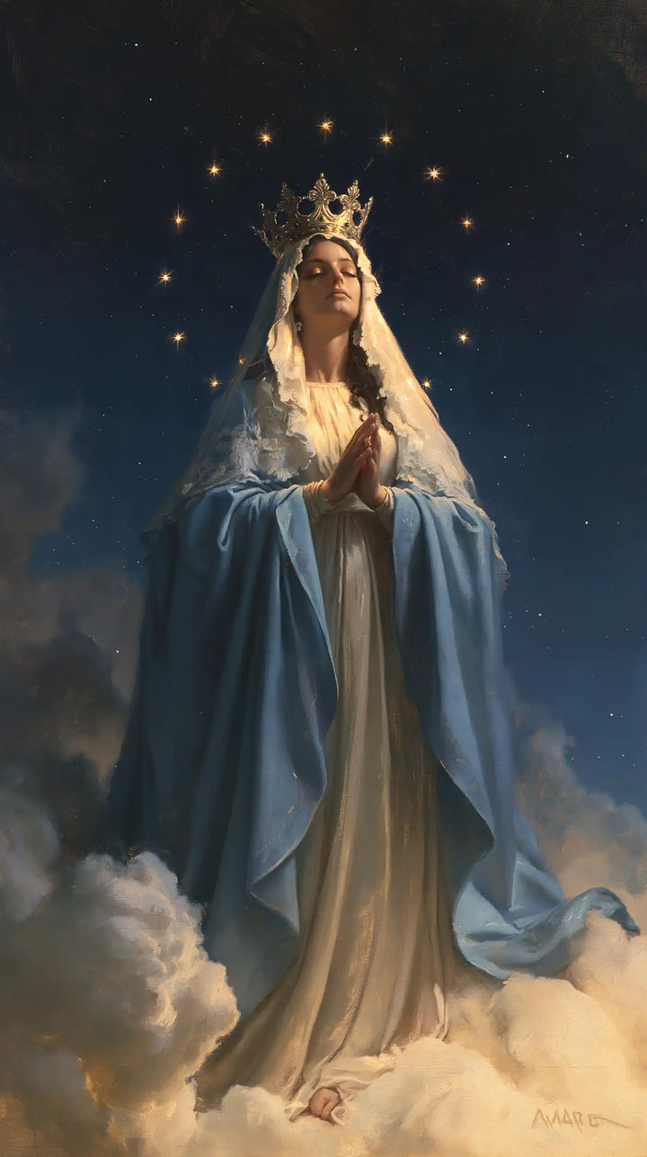 Mary, Queen of Heaven — Long Sleeves in Midnight Peace