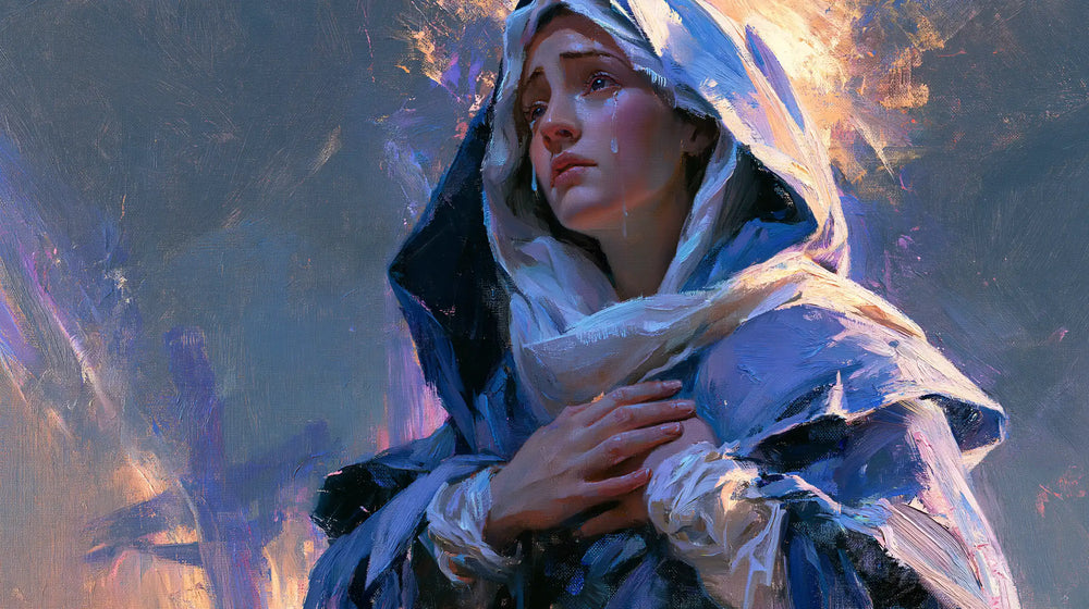 Our Lady of Sorrows in an impressionist atmosphere in Impressionist style, landscape Christian artwork no. 20