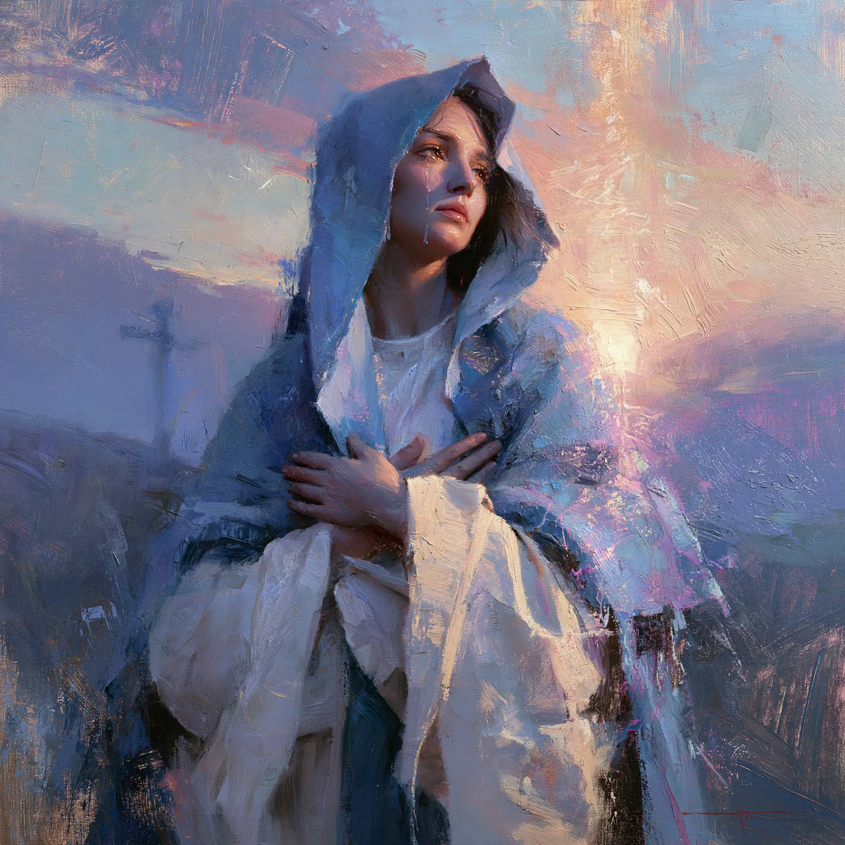 Our Lady of Sorrows in an impressionist atmosphere in Impressionist style, square Christian artwork no. 5