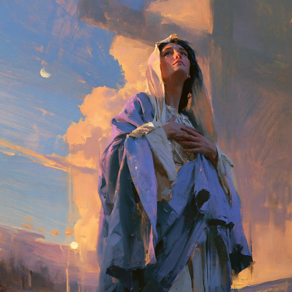 Our Lady of Sorrows in an impressionist atmosphere in Impressionist style, square Christian artwork no. 7