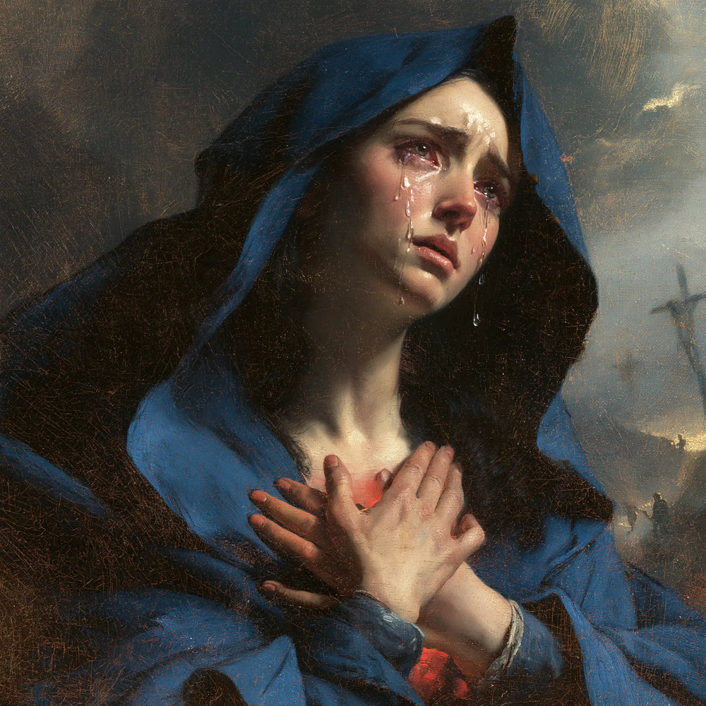 Mary experiencing profound maternal sorrow in Profound Maternal Sorrow style, square Christian artwork no. 4