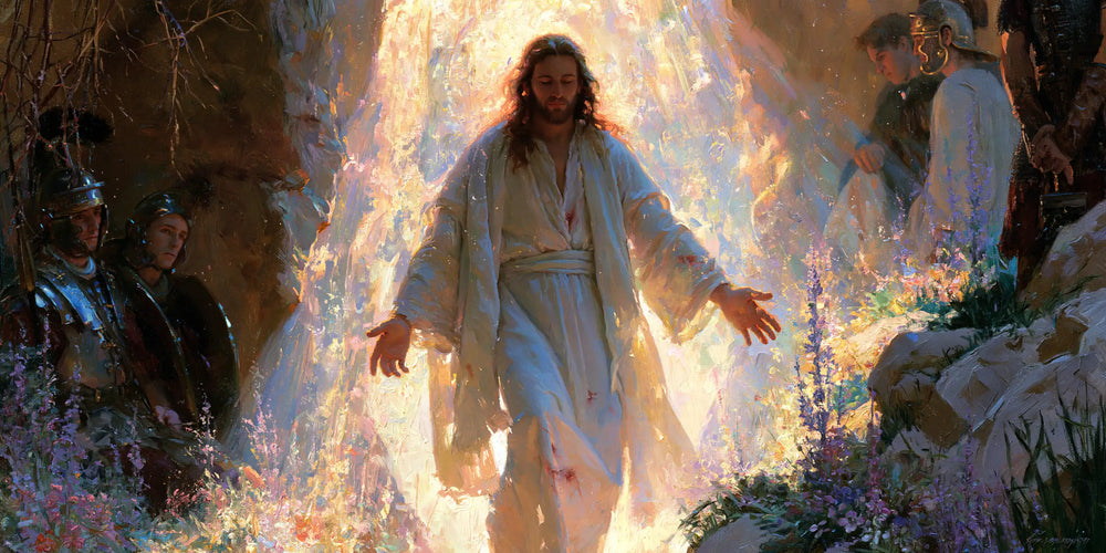 Resurrection of Jesus Christ in Impressionist style, landscape Christian artwork no. 22