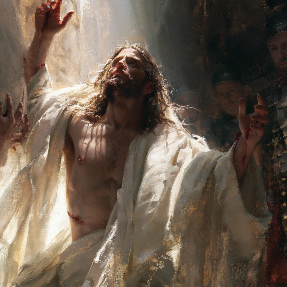 Resurrection of Jesus Christ in Psychological Close-Up style, square Christian artwork no. 2