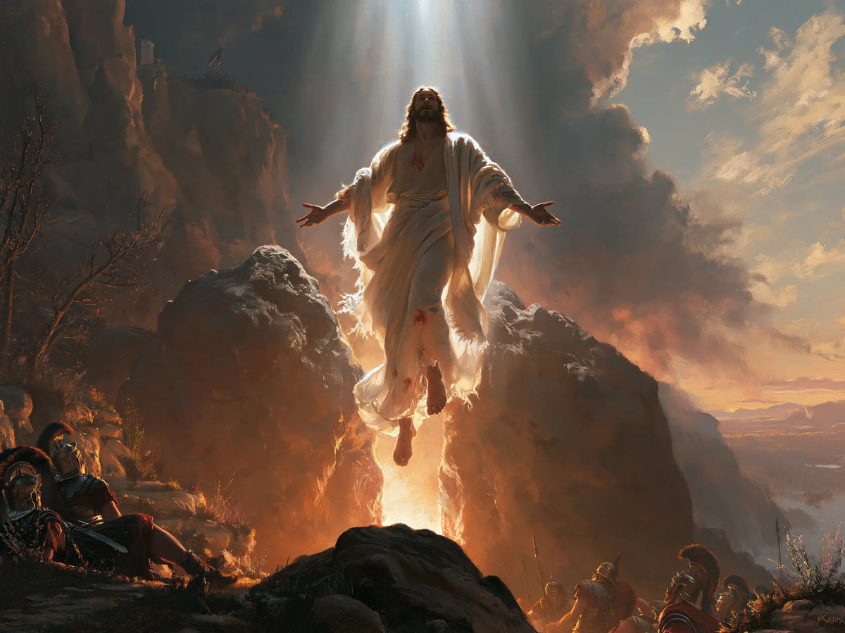 Resurrection of Jesus Christ in Sacred Monumental View style, landscape Christian artwork no. 10