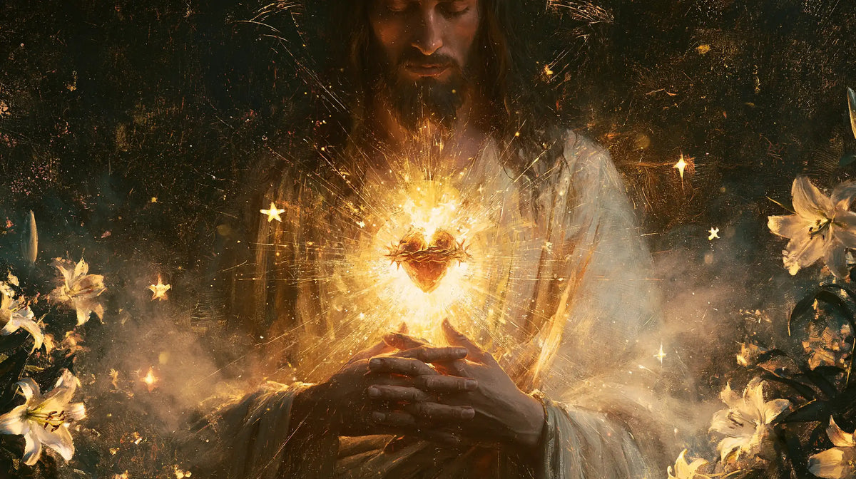 The Sacred Heart of Jesus — Hands Joined Beneath the Incandescence