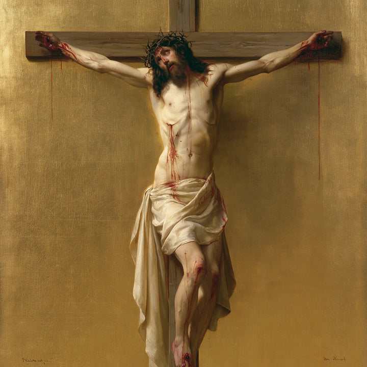 The Crucifixion – Burgundy Prayer Beneath the Cross