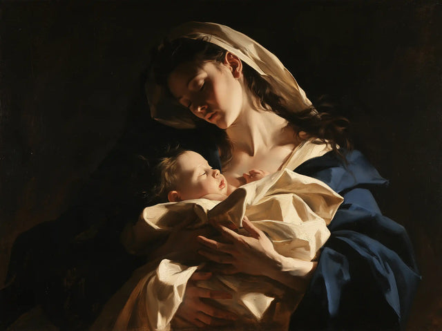 Virgin Mary and Child Jesus - Caravaggio Tenebrism · Landscape n° 3