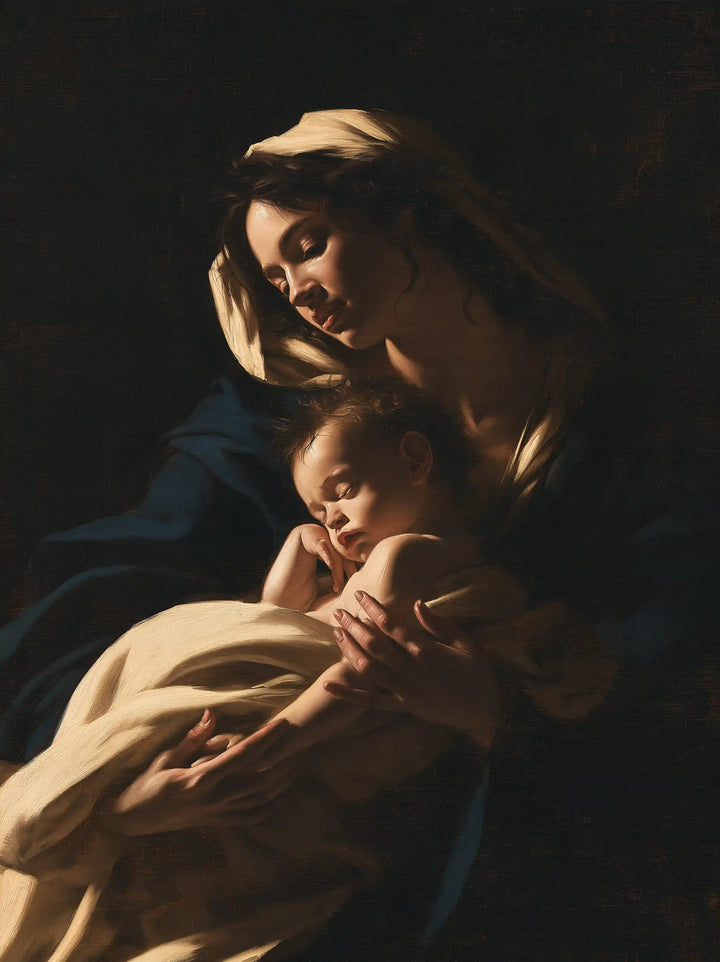 Virgin Mary and Child Jesus - Caravaggio Tenebrism · Portrait n° 15
