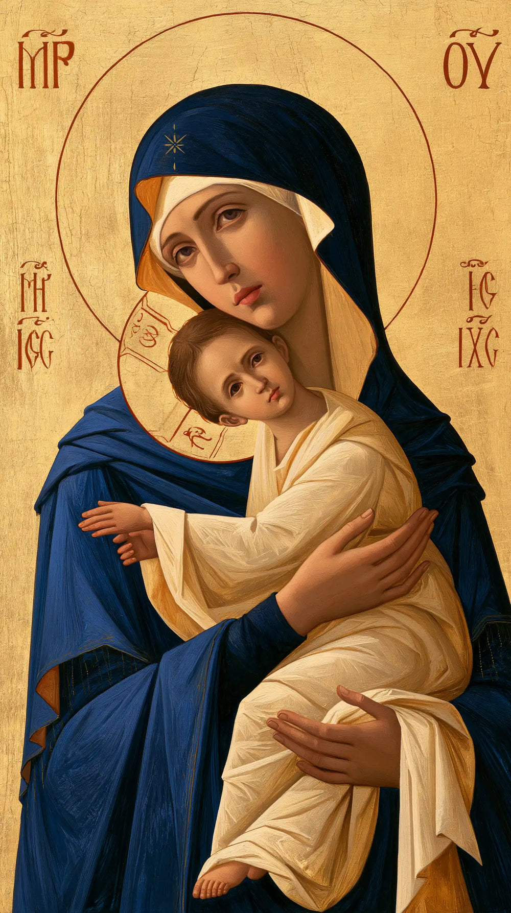 the Virgin Mary and the Child Jesus in Contemporary Byzantine style, portrait Christian artwork no. 22