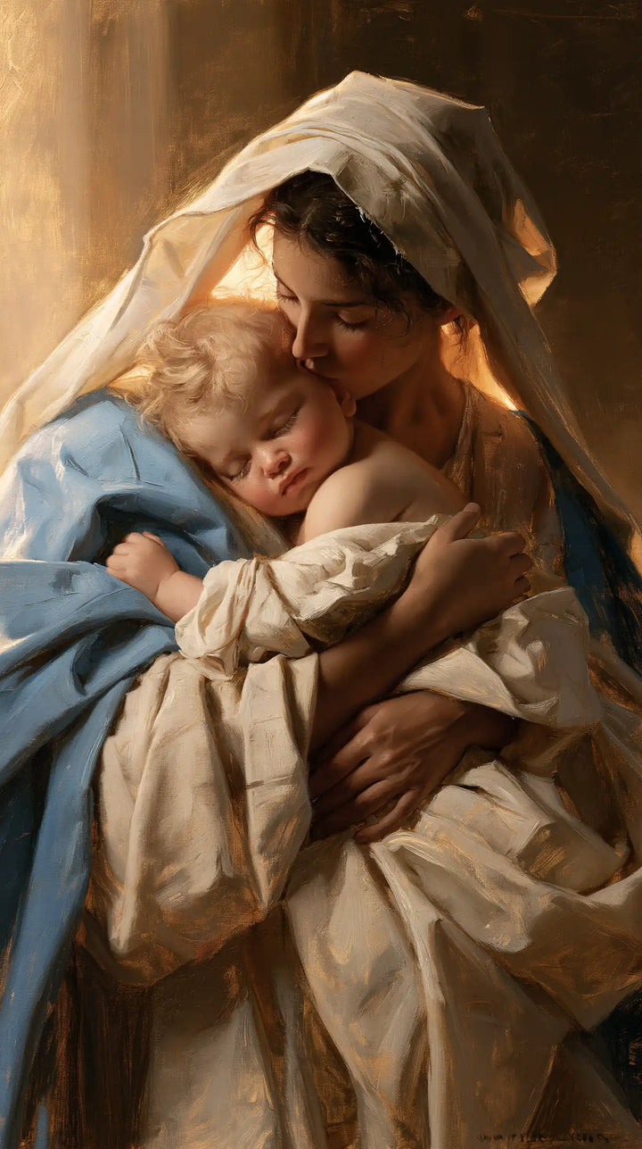 The Virgin and Child — A Peaceful Cheek Within Folded Arms