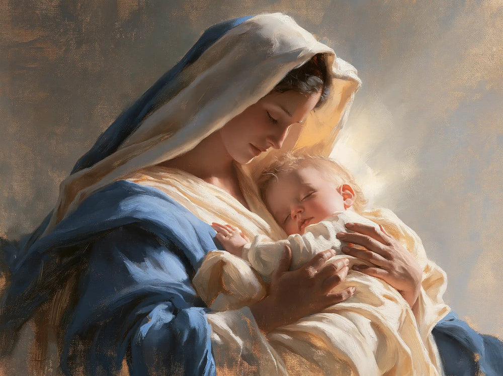 the Virgin Mary presenting the Child Jesus in Mary Presenting the Child Jesus style, landscape Christian artwork no. 9