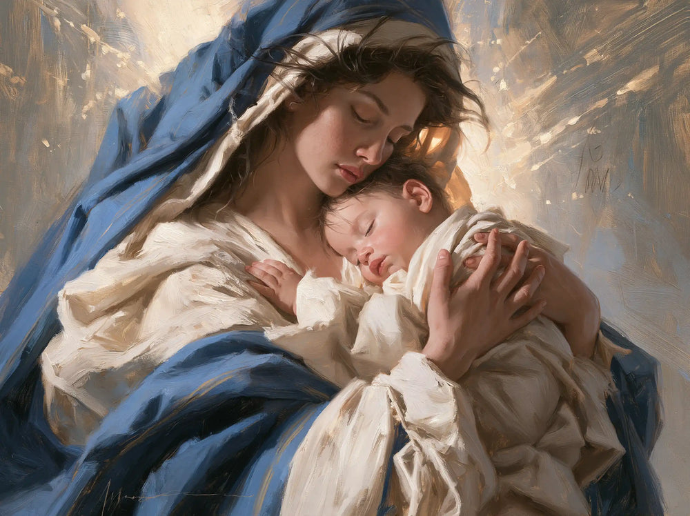 the Virgin Mary presenting the Child Jesus in Mary Presenting the Child Jesus style, landscape Christian artwork no. 11