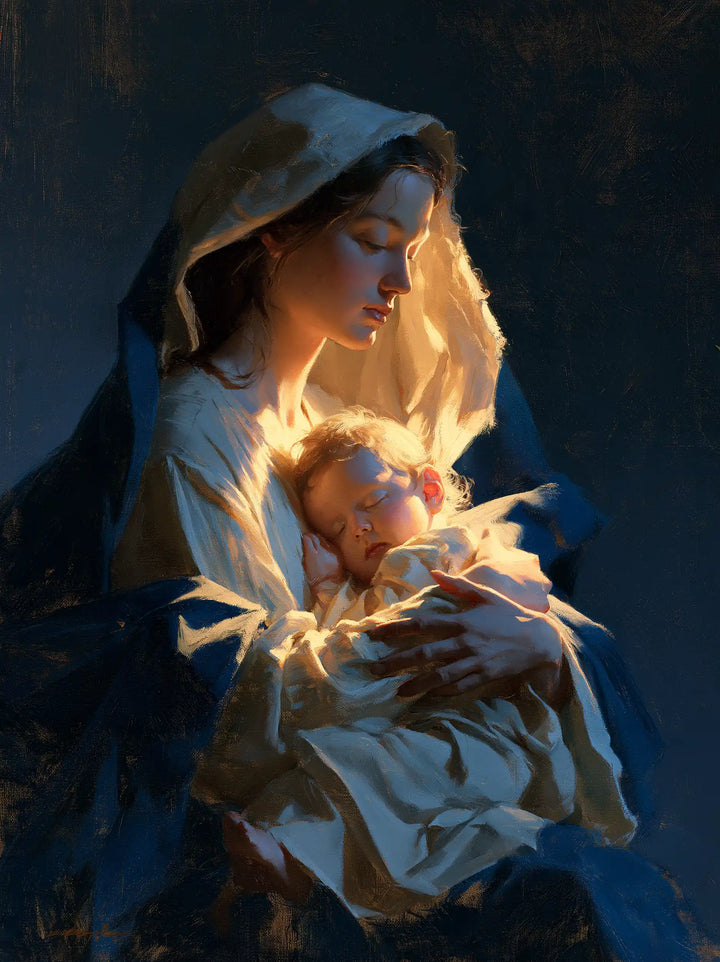 The Virgin and Child — Illuminated Curls Within the Night