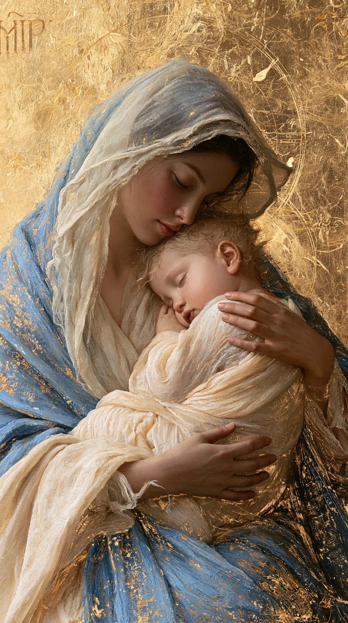 The Virgin and Child — Rest Beneath the Halo of Slender Leaves