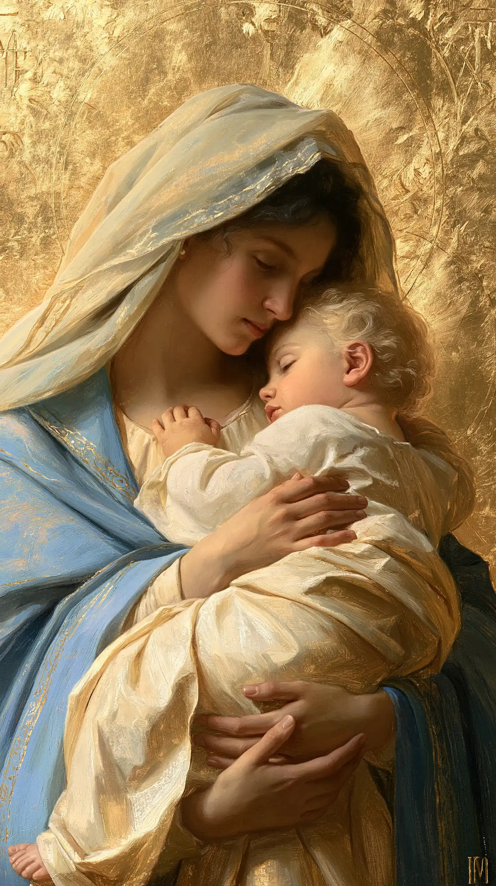 the Virgin Mary with the Child Jesus in Sacred Gold style, portrait Christian artwork no. 23
