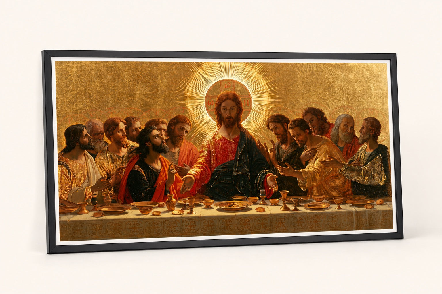 Det samme Last Supper Fine Art print i en slank sort klassisk ramme