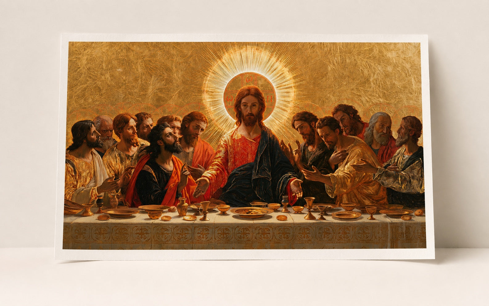 Det samme Last Supper-kunstværk præsenteret som et uindrammet Fine Art papirtryk