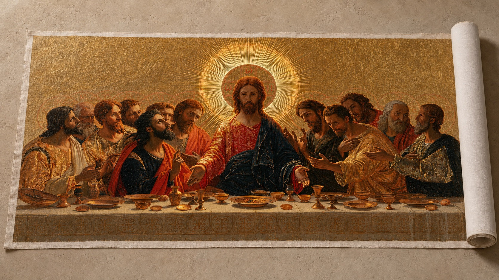Den samme Sidste Nadver håndmalet i olier på et løst rullet lærred