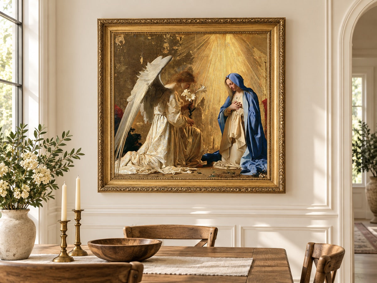 The Annunciation — gold framed interior mockup