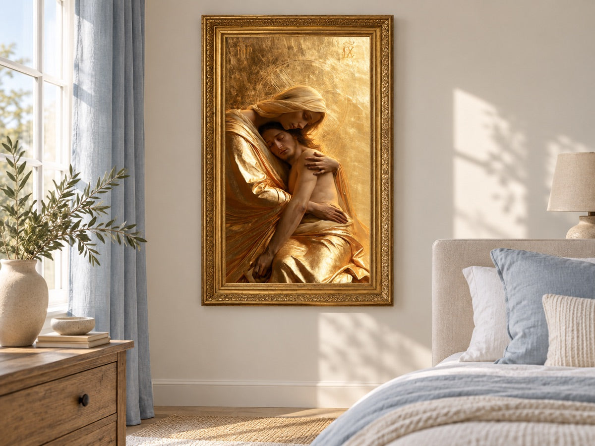 Pietà — gold framed interior mockup